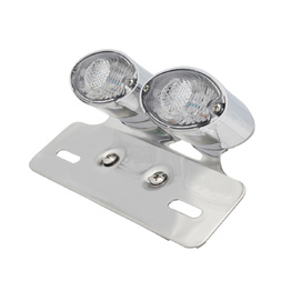 Cat Eye Twin Chrome LED Tail Light with Indicators - Clear Lens