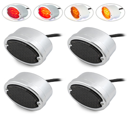 Chrome Metal Oval LED Light Set Smoked Lens - 4 Lights